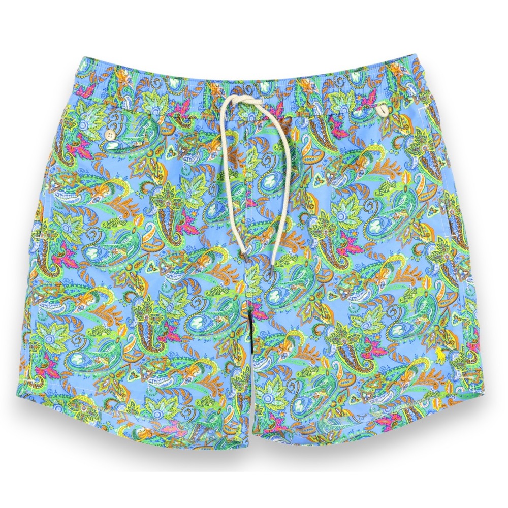 Polo Ralph Lauren Swim Trunks Mens XL Blue Multicolor Paisley Lined Drawstring